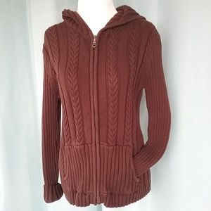 Cable knit Cardigan Zip Sweater with Hood